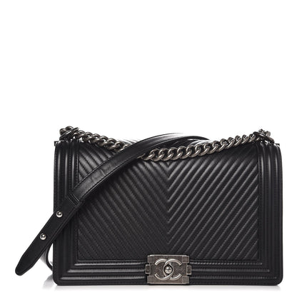 Chanel Calfskin Chevron Quilted New Medium Boy Flap Black 1 of 8