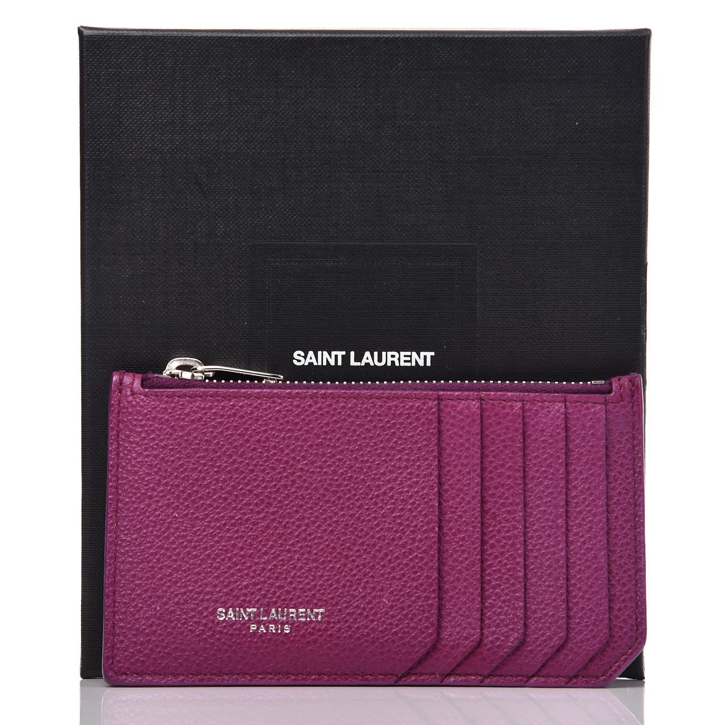 Grained Calfskin 5 Fragments Zip Pouch Card Holder Pivoine