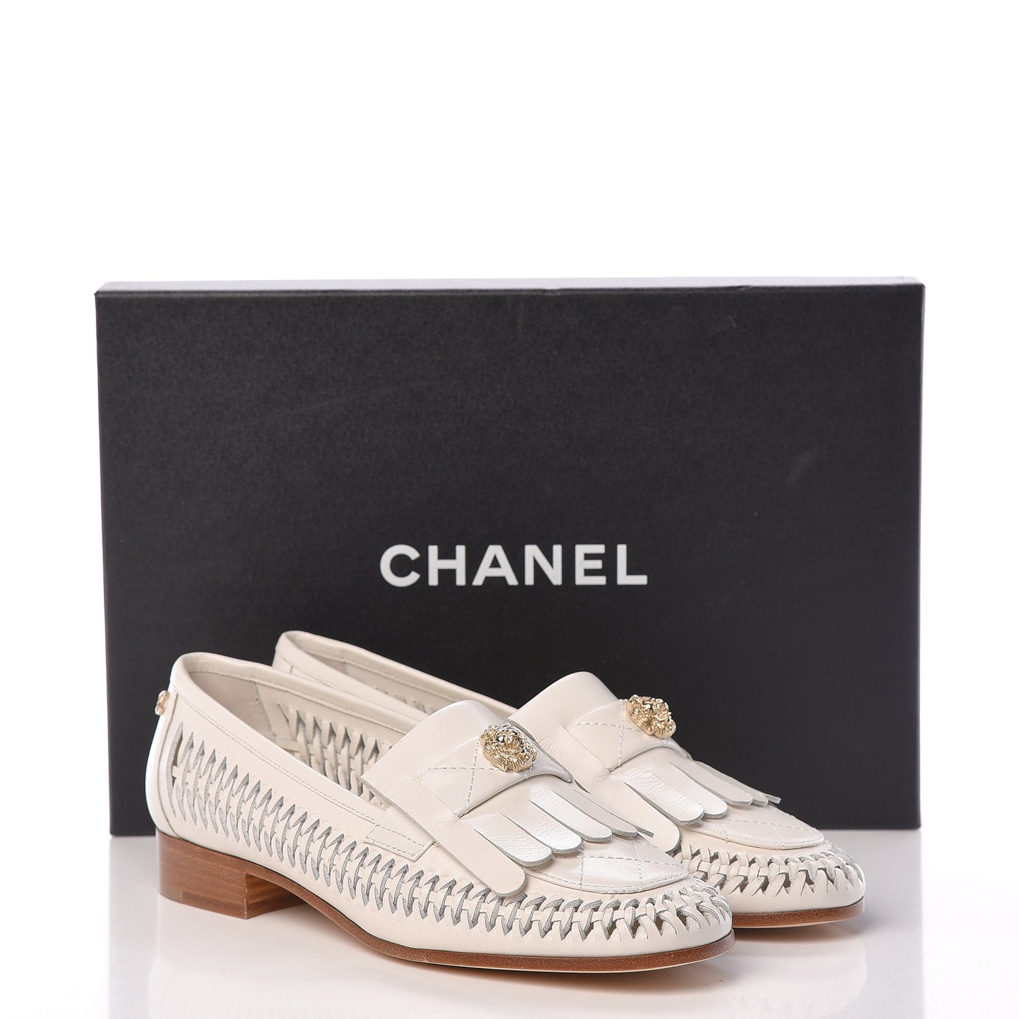 Lambskin Braided Kangaroo Mocassin Loafers 36 White