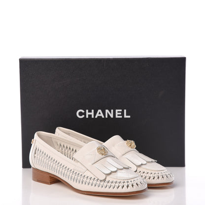 Chanel Lambskin Braided Kangaroo Mocassin Loafers 36 White 10 of 10