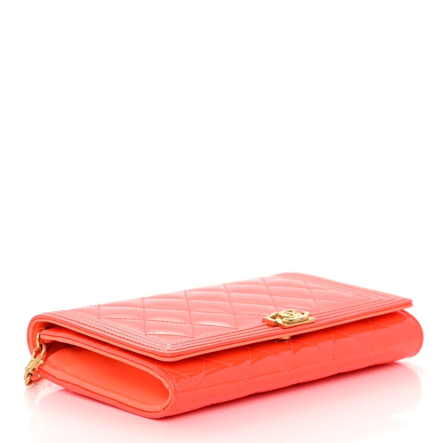 Chanel Patent Calfskin Quilted Boy Wallet on Removable Chain Orange 4 of 12