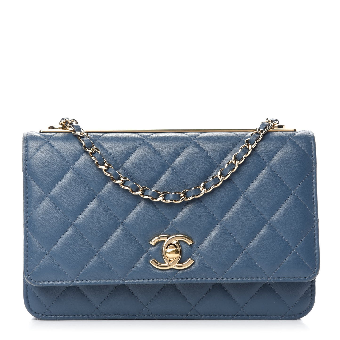 Lambskin Quilted Trendy CC Wallet On Chain WOC Blue