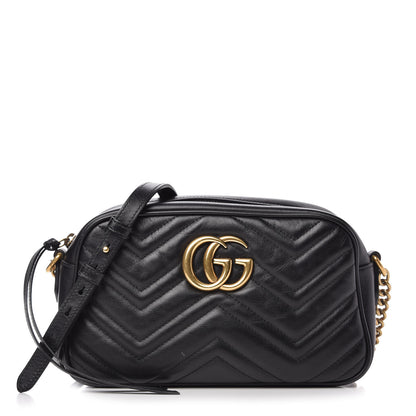 Gucci Calfskin Matelasse Small GG Marmont Chain Shoulder Bag Black 1 of 11
