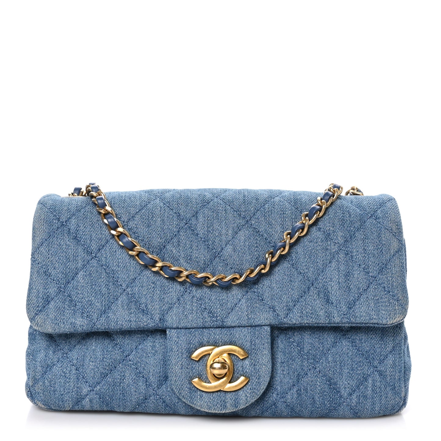 Denim Quilted Mini Pearl Crush Rectangular Flap Blue
