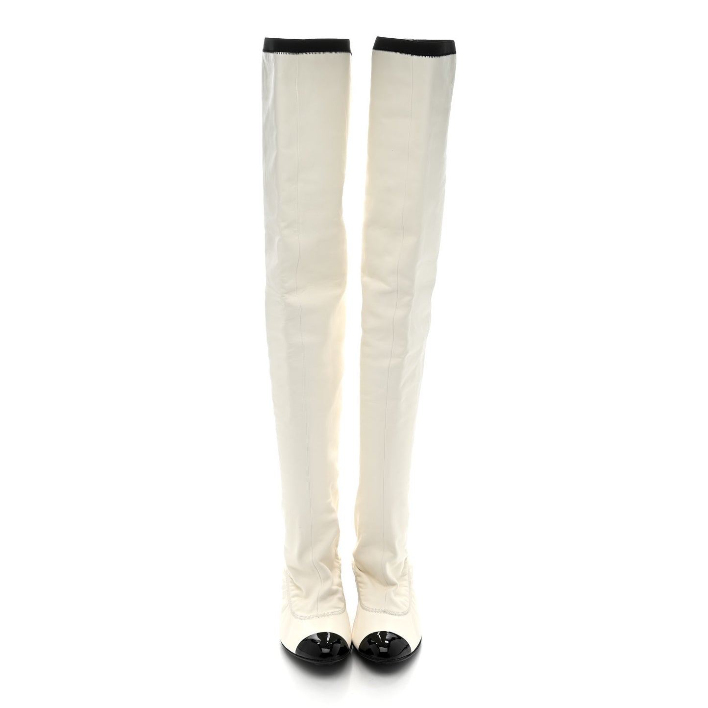 Lambskin Patent Cap Toe Over the Knee Boots 38 White