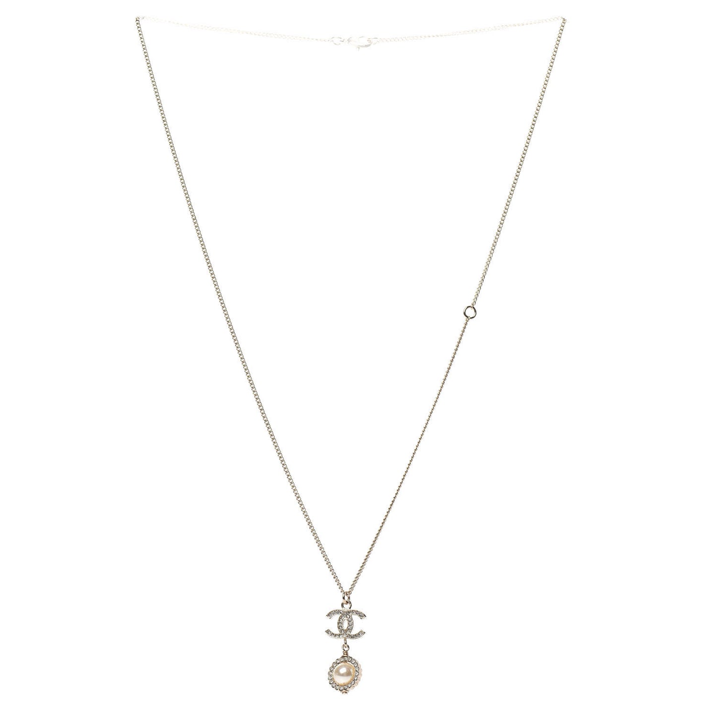 Crystal Pearl CC Lace Camellia Necklace Gold