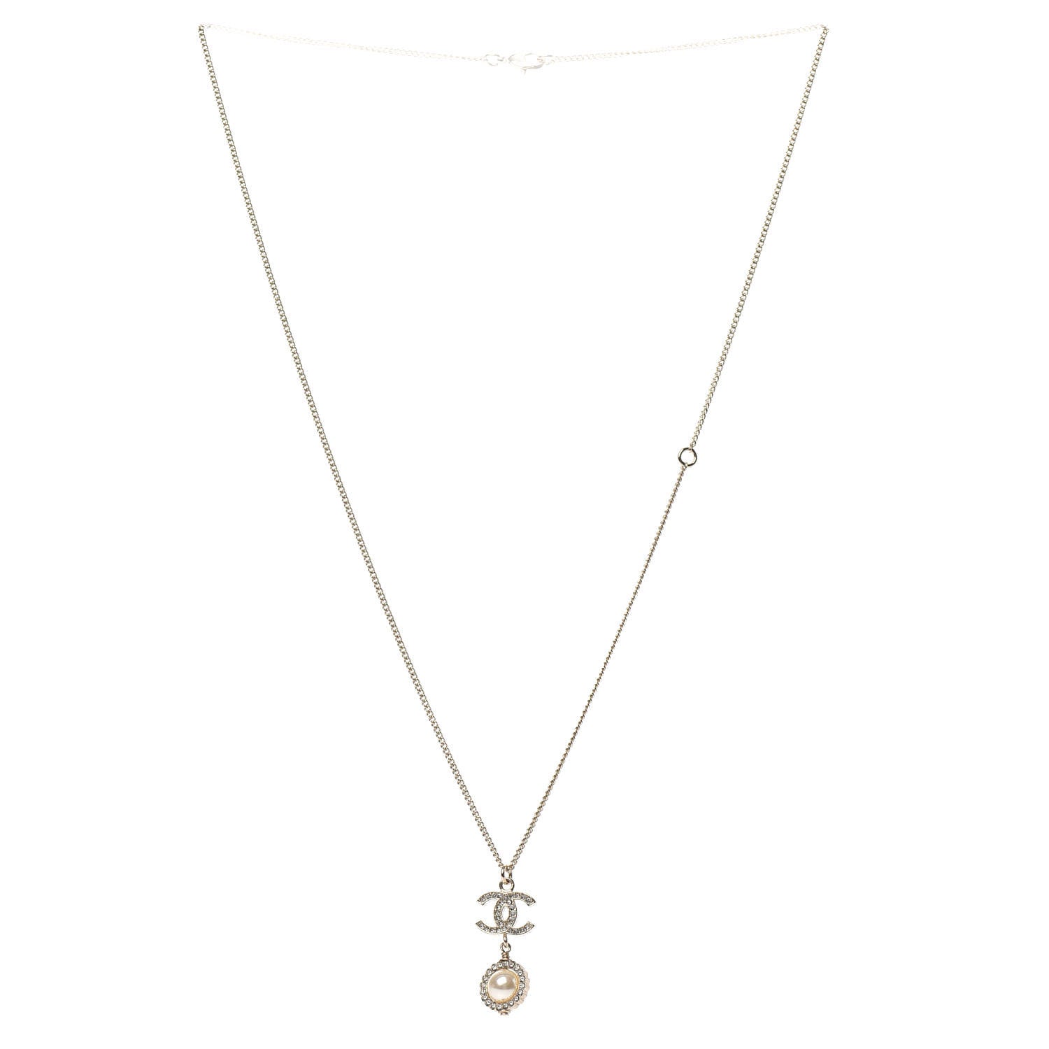 Chanel Crystal Pearl CC Lace Camellia Necklace Gold 3 of 6