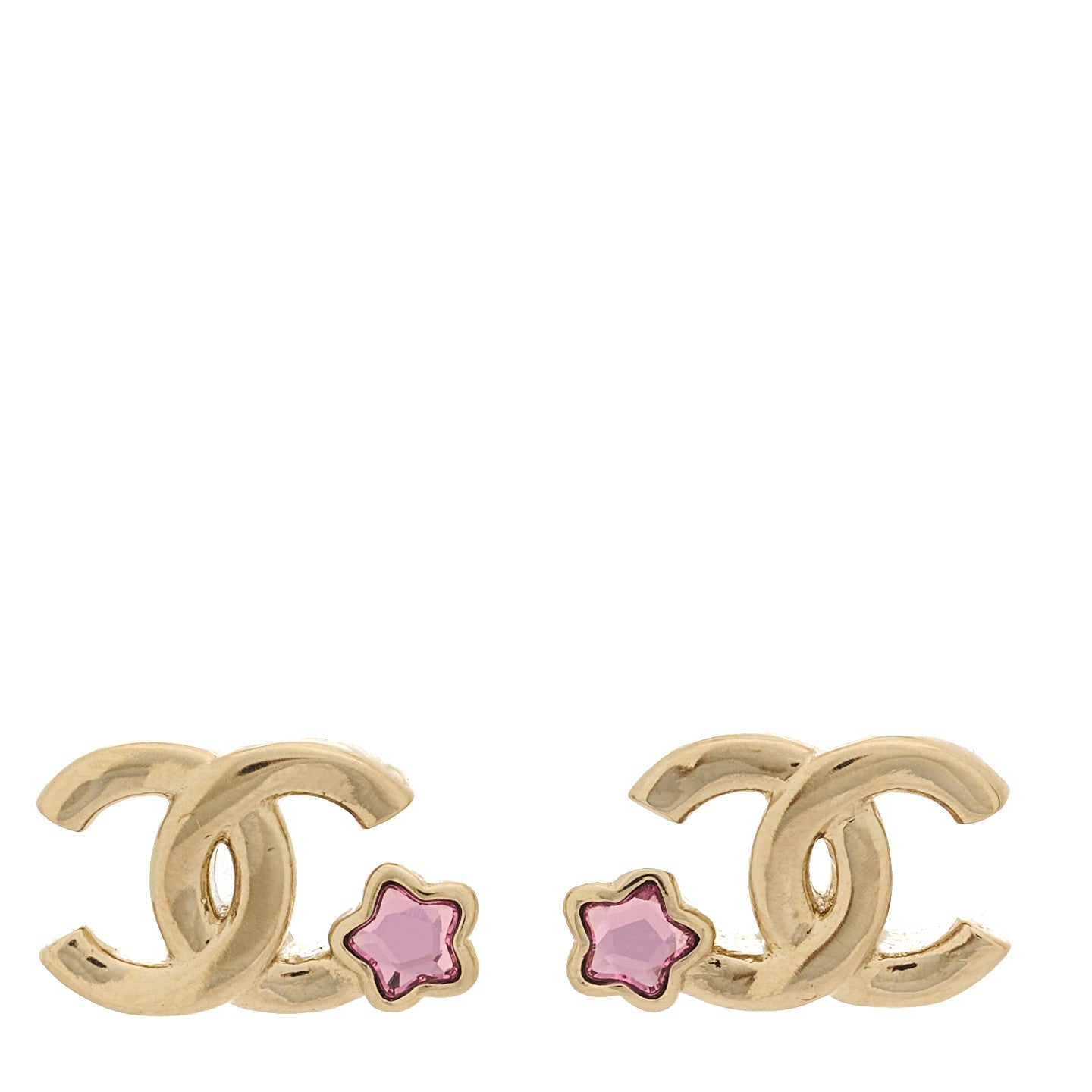 Metal Crystal CC Star Stud Earrings Gold Pink