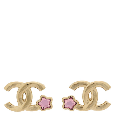 Chanel Metal Crystal CC Star Stud Earrings Gold Pink 1 of 4