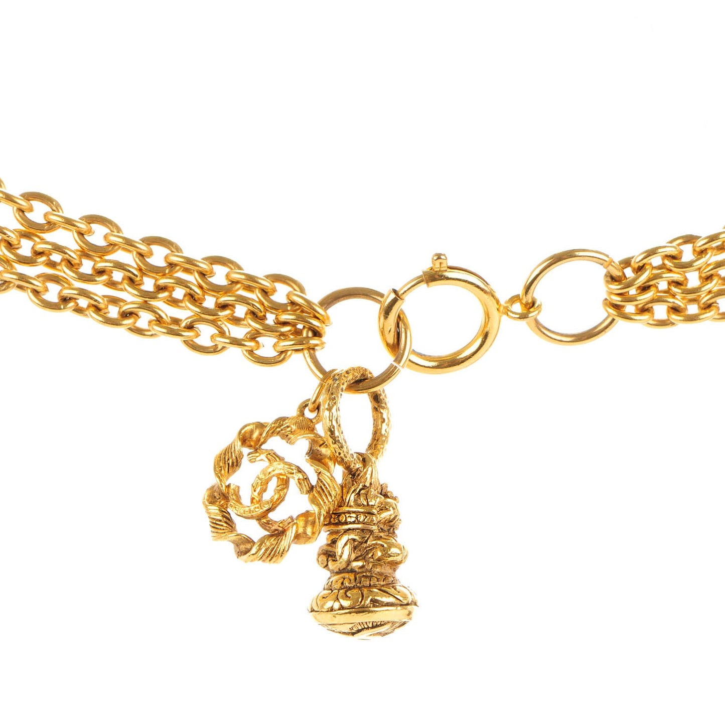 Triple Chain Long Necklace Gold