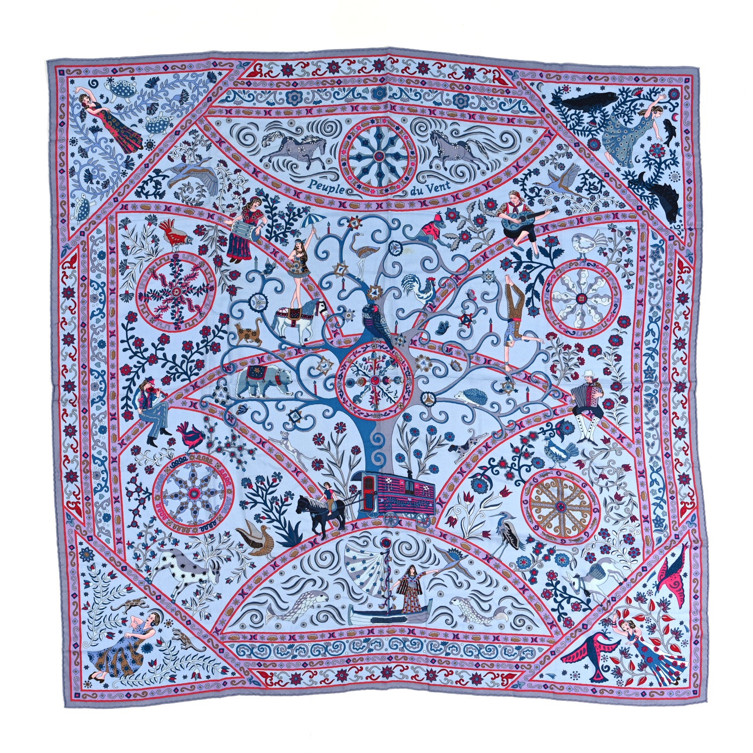 Hermes Cashmere Silk Peuple Du Vent Shawl 140 1 of 6