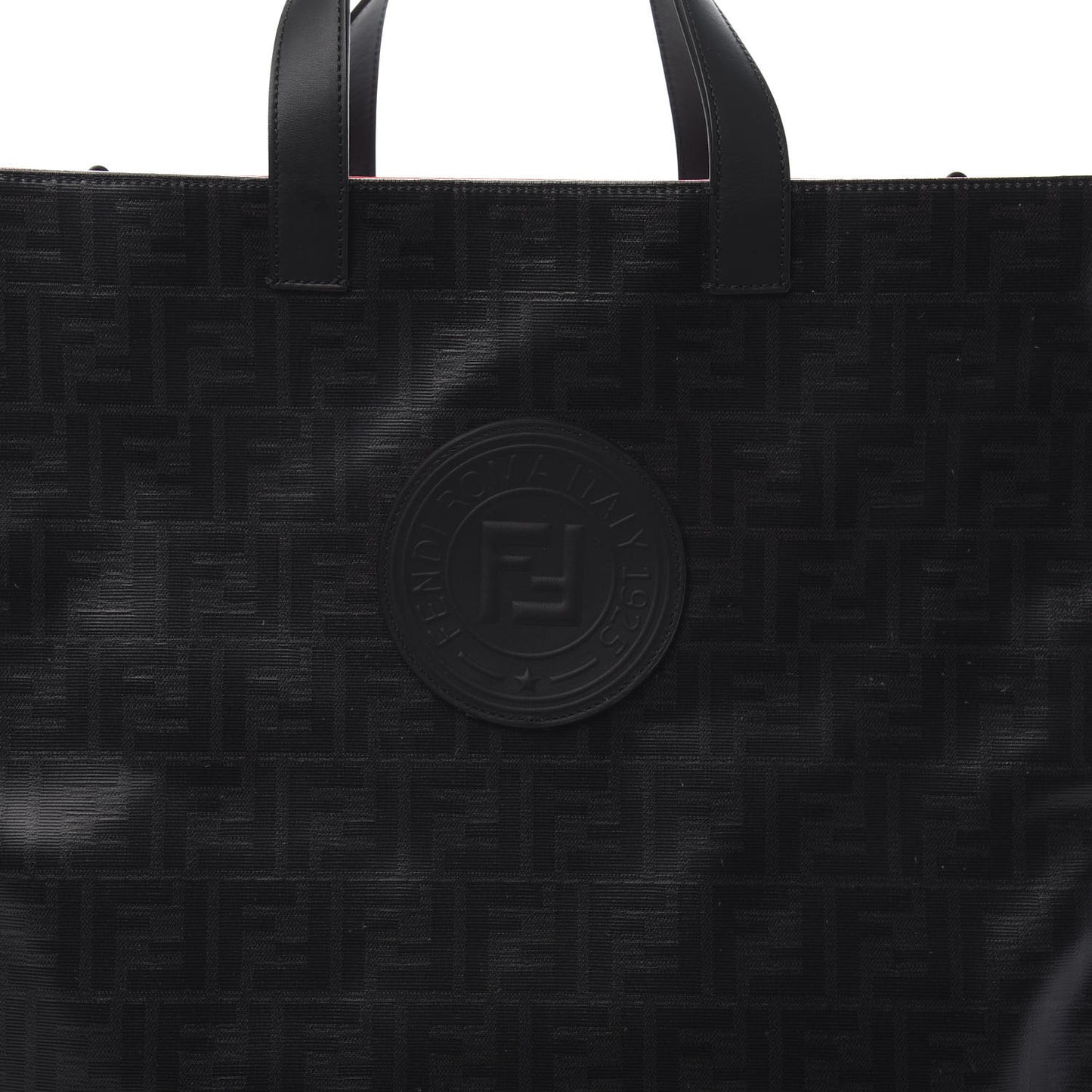 Glazed Fabric Vitello Century FF 1974 Stamp Patch Shopping Tote Black