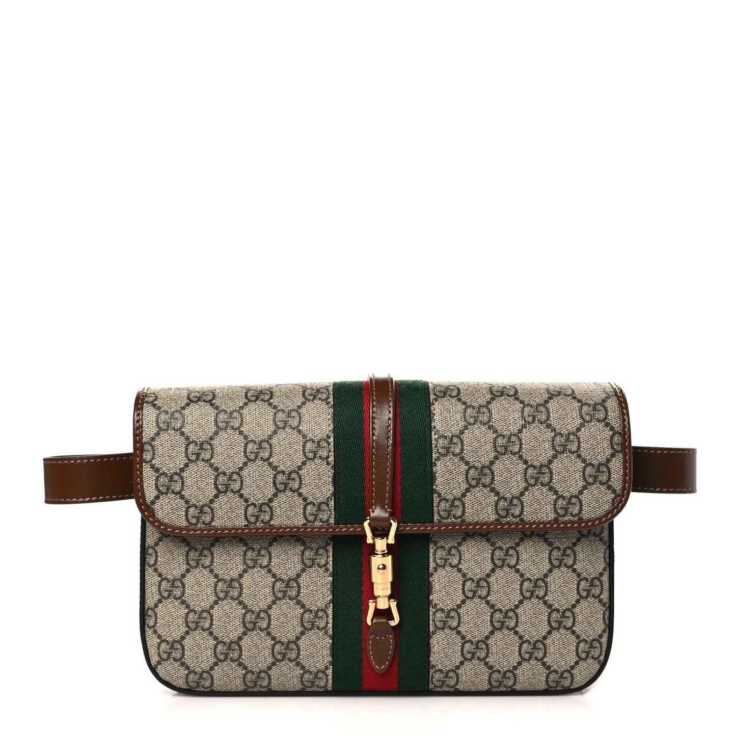 GG Supreme Monogram Azalea Calfskin Web Jackie 1961 Belt Bag 100 40 Beige Ebony Brown Sugar