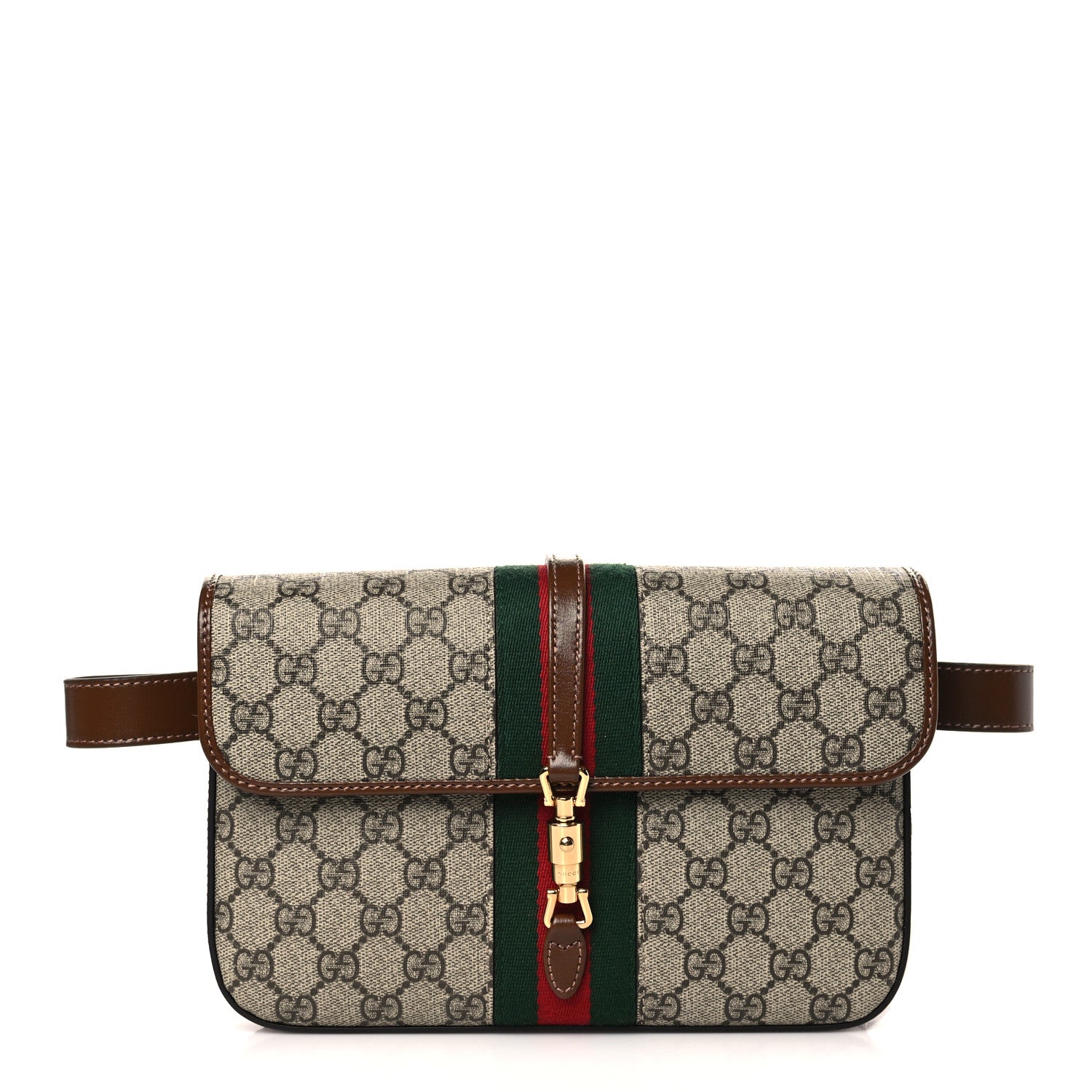 Gucci GG Supreme Monogram Azalea Calfskin Web Jackie 1961 Belt Bag 100 40 Beige Ebony Brown Sugar 1 of 9