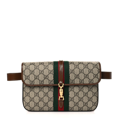 Gucci GG Supreme Monogram Azalea Calfskin Web Jackie 1961 Belt Bag 100 40 Beige Ebony Brown Sugar 1 of 9