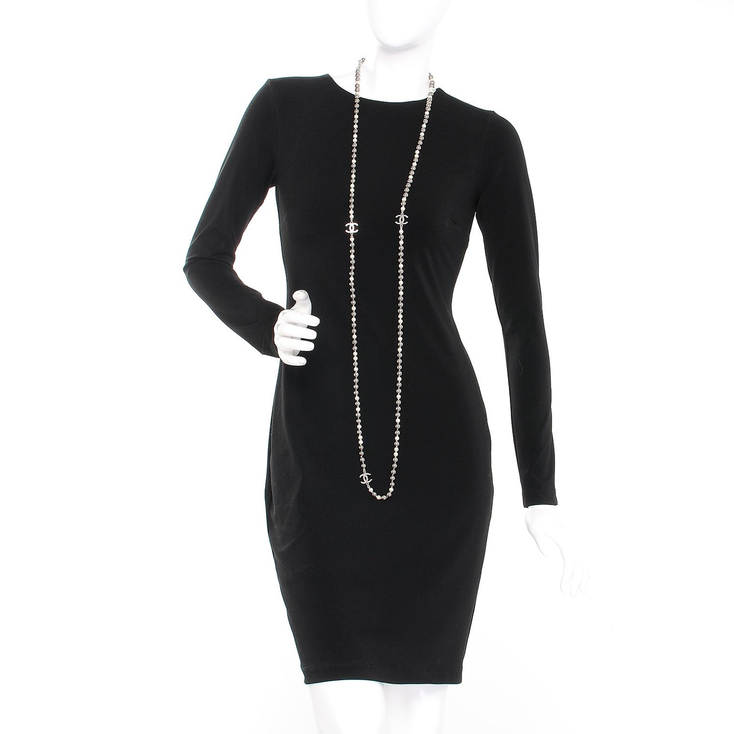 Pearl CC Long Necklace Silver Pearly White Grey