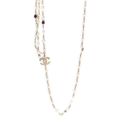 Chanel Crystal Pearl CC Long Multi Strand Necklace Red Gold 1 of 5