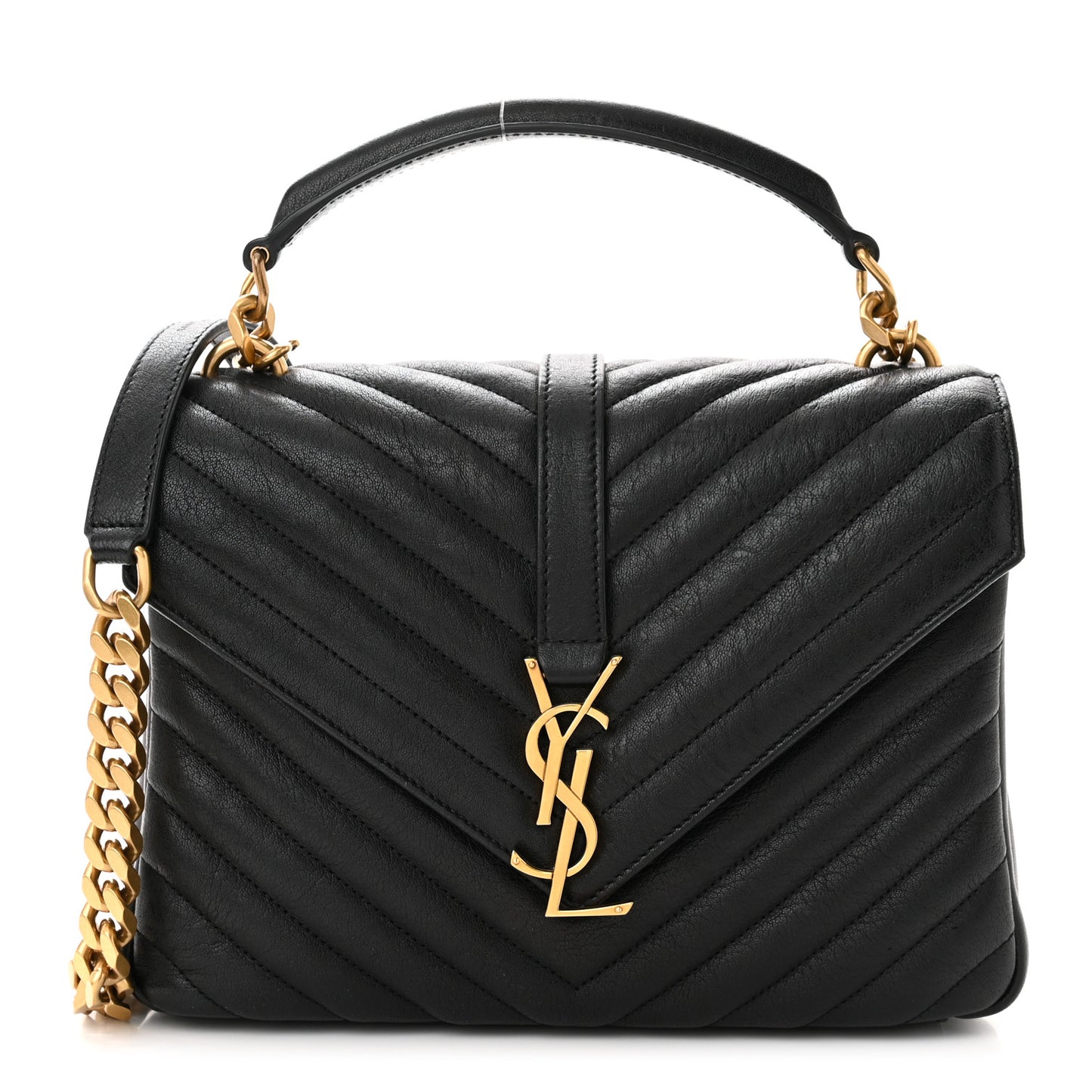 Sheepskin Matelasse Chevron Monogram Medium College Bag Black