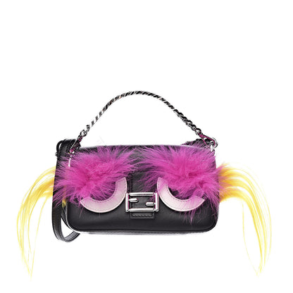 Fendi Nappa Shatoosh Fox Goat Fur Monster Micro Baguette Black Fuchsia Giallo 1 of 8