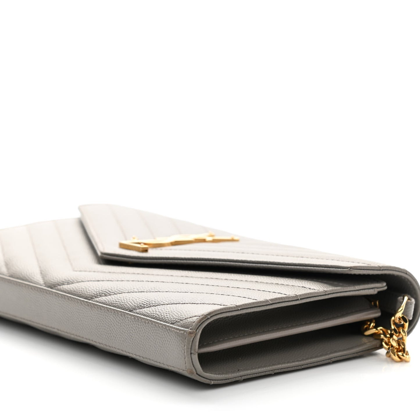 Grain De Poudre Matelasse Chevron Monogram Chain Wallet Oyster Grey