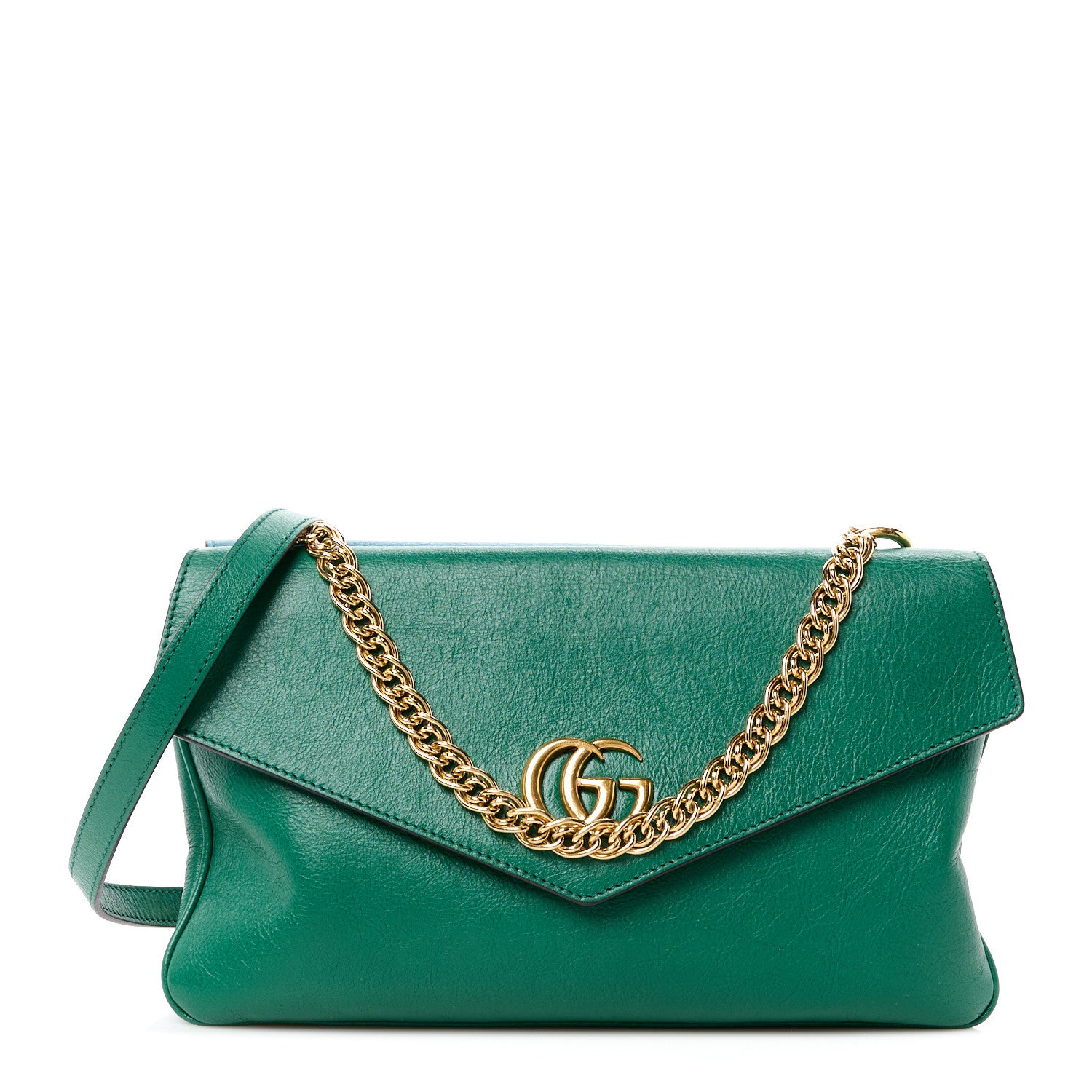 Gucci Calfskin Medium Thiara Double Envelope Shoulder Bag Blue Green 1 of 15