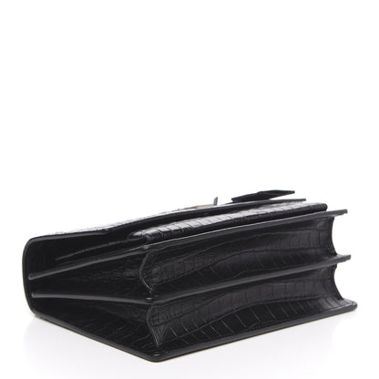 Saint Laurent Calfskin Crocodile Embossed Medium Monogram Sunset Black 5 of 11