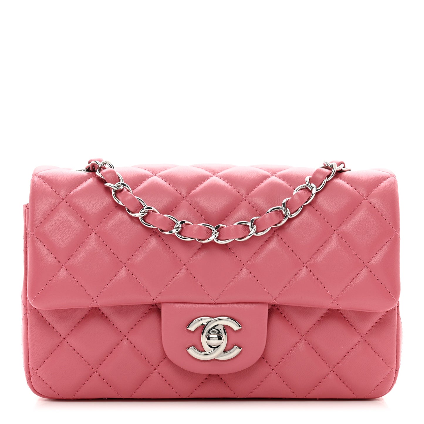 Lambskin Quilted Mini Rectangular Flap Pink