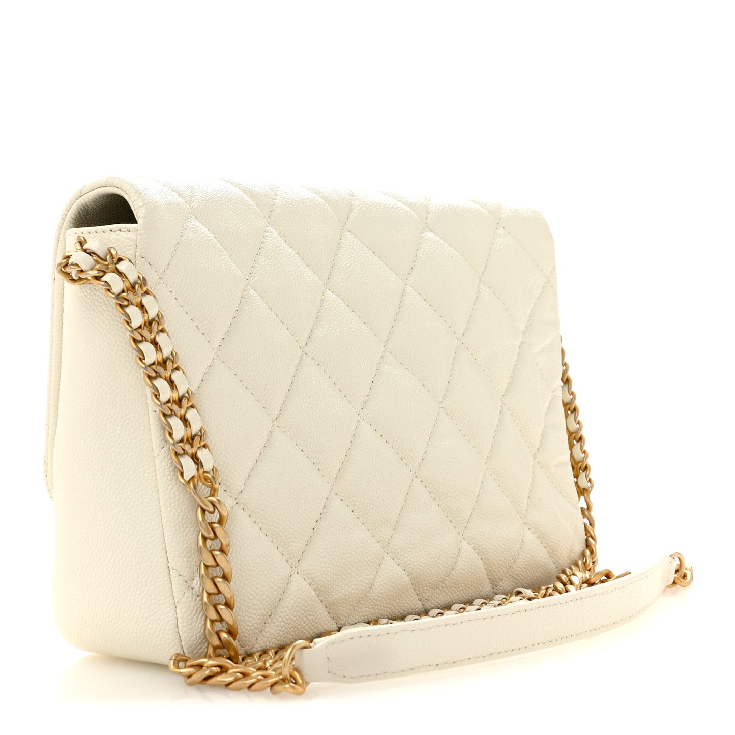 Shiny Caviar Quilted Large Chain Melody Flap White