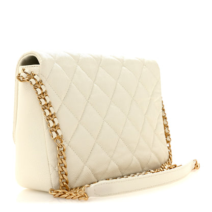 Chanel Shiny Caviar Quilted Large Chain Melody Flap White 3 of 10