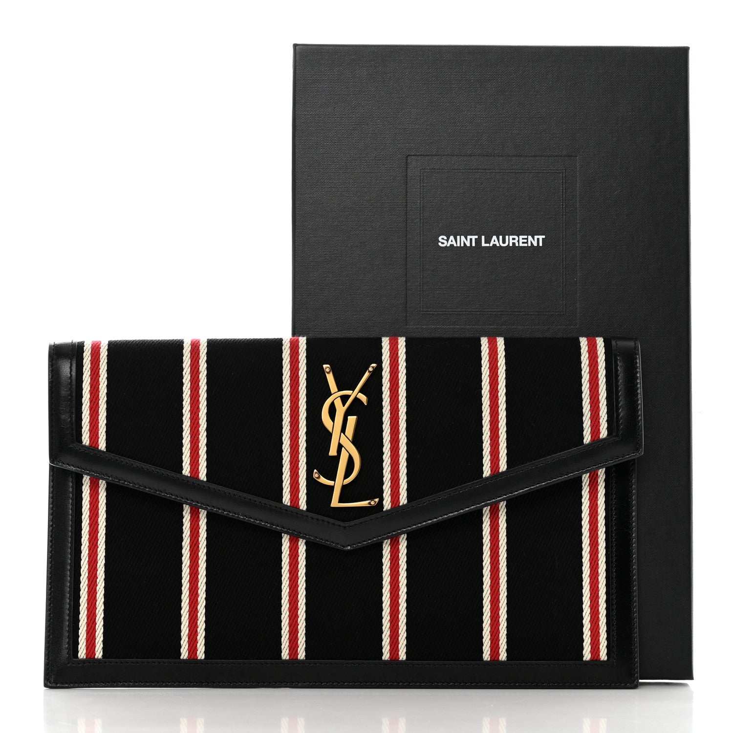 Saint Laurent Canvas Striped Uptown Pouch Beige Black Red White 8 of 8