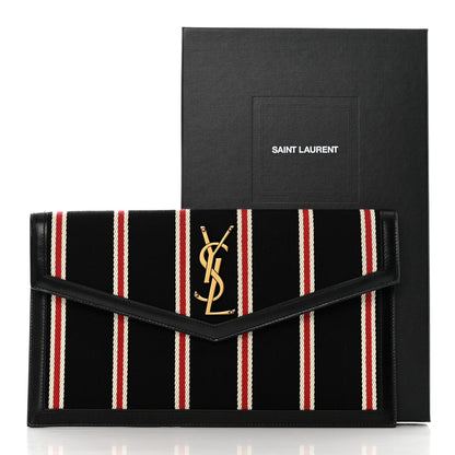 Saint Laurent Canvas Striped Uptown Pouch Beige Black Red White 8 of 8