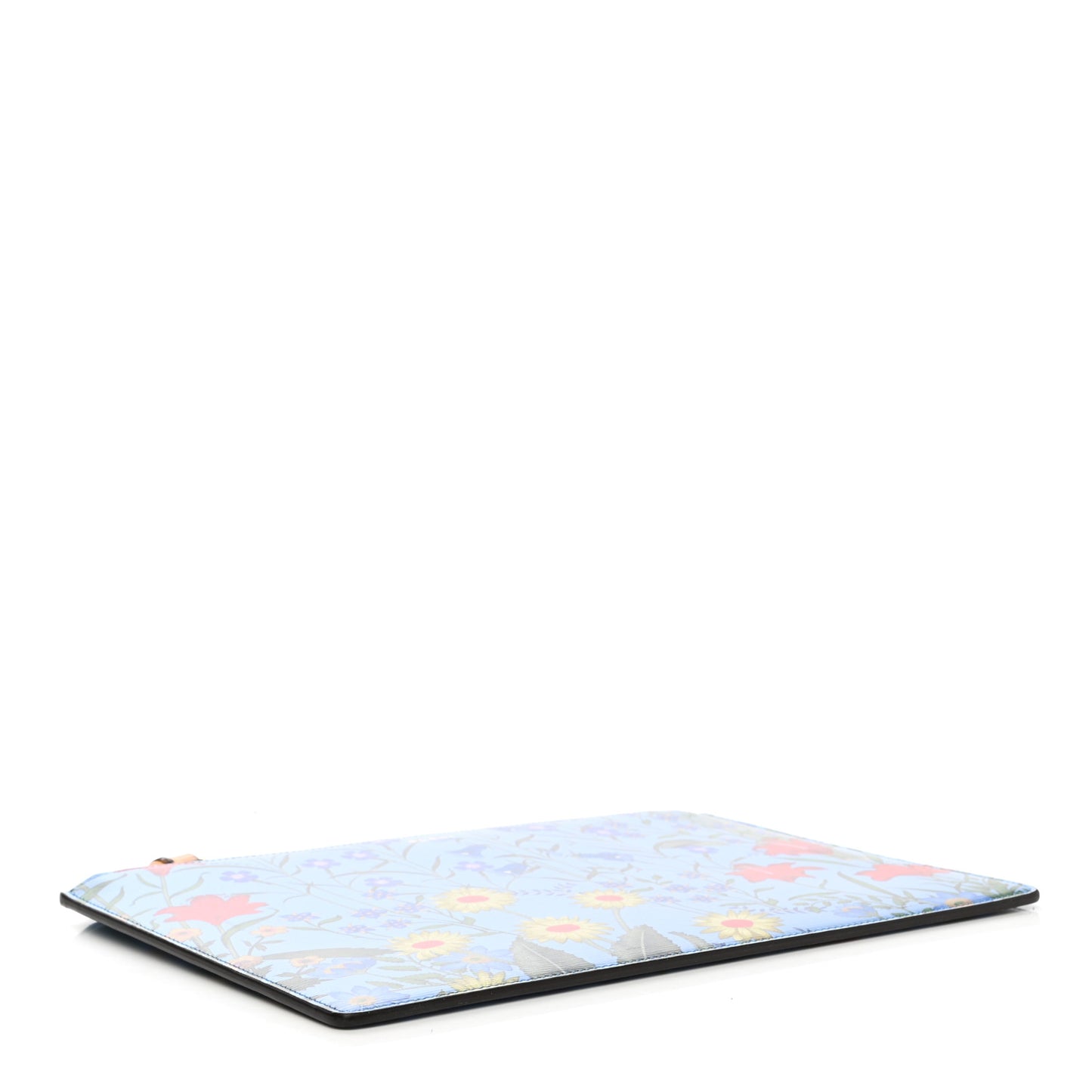 Calfskin Bamboo New Flora Zip Pouch Azure