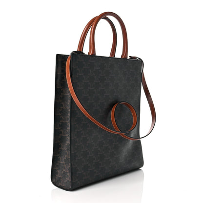 Celine Triomphe Canvas Calfskin Small Vertical Cabas Tan 3 of 9