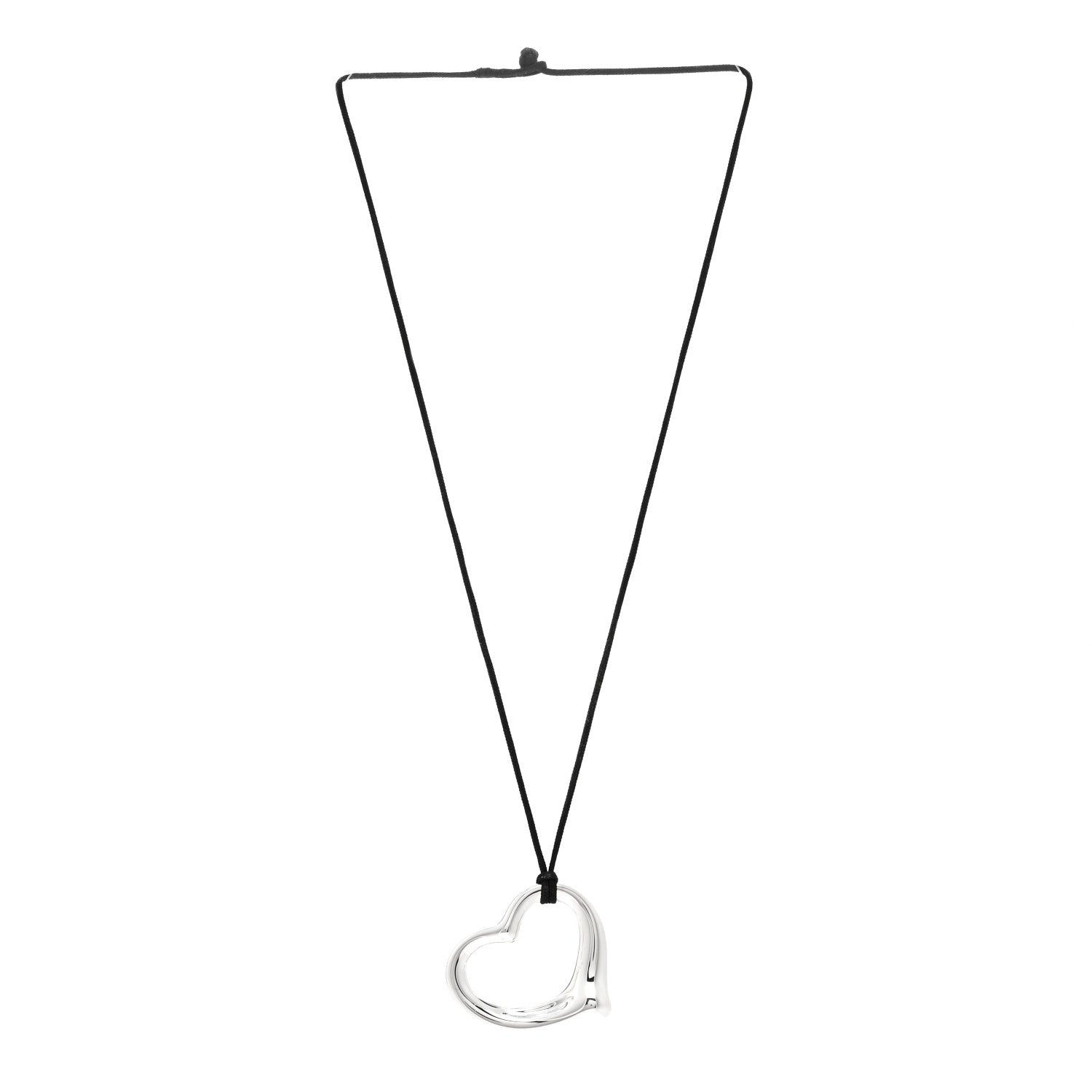 Tiffany Sterling Silver 36mm Elsa Peretti Open Heart Pendant Cord Necklace 3 of 4