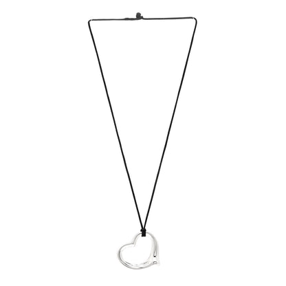 Tiffany Sterling Silver 36mm Elsa Peretti Open Heart Pendant Cord Necklace 3 of 4