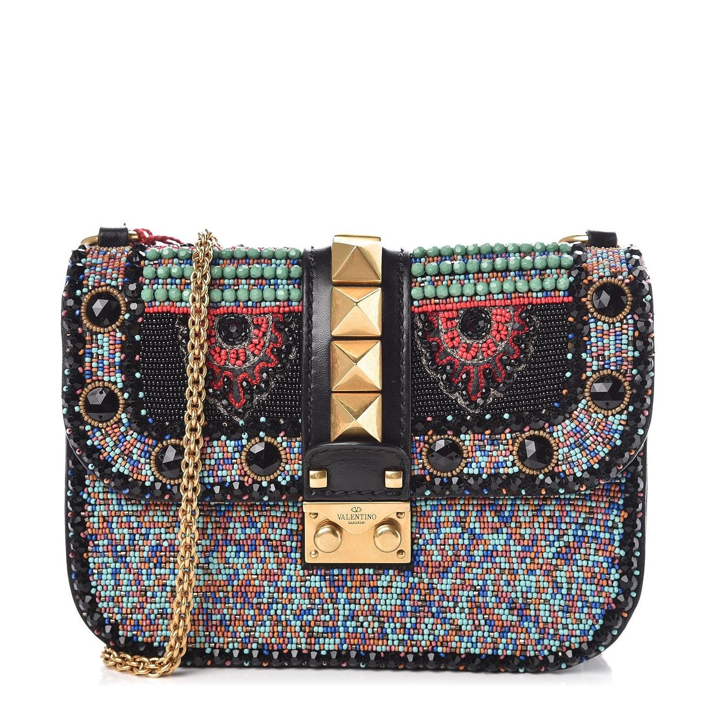 Vitello Beaded Small Glam Lock Rockstud Flap