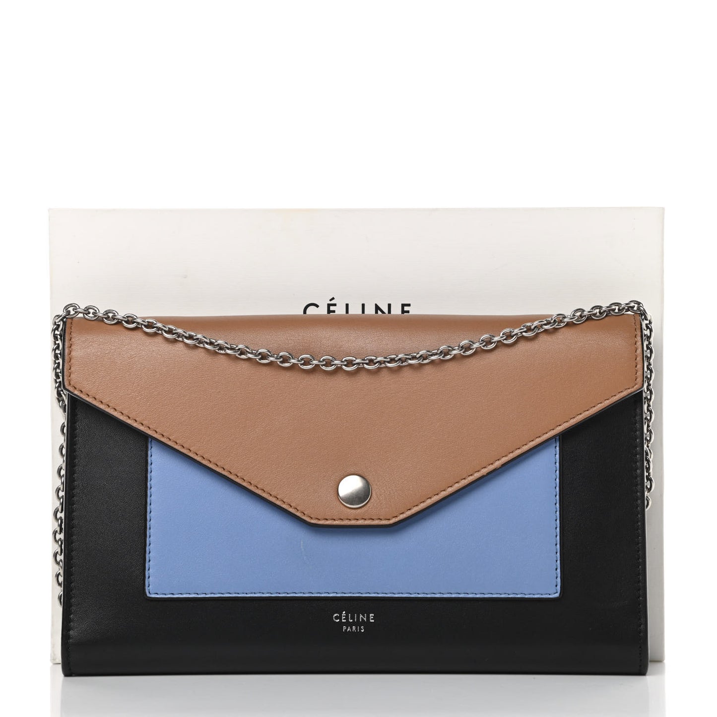 Shiny Calfskin Clutch on a Chain Multicolor