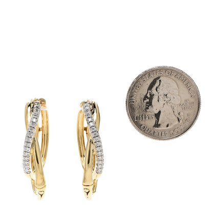 John Hardy 18K Yellow Gold Diamond Bamboo Hoop Earrings 2 of 6