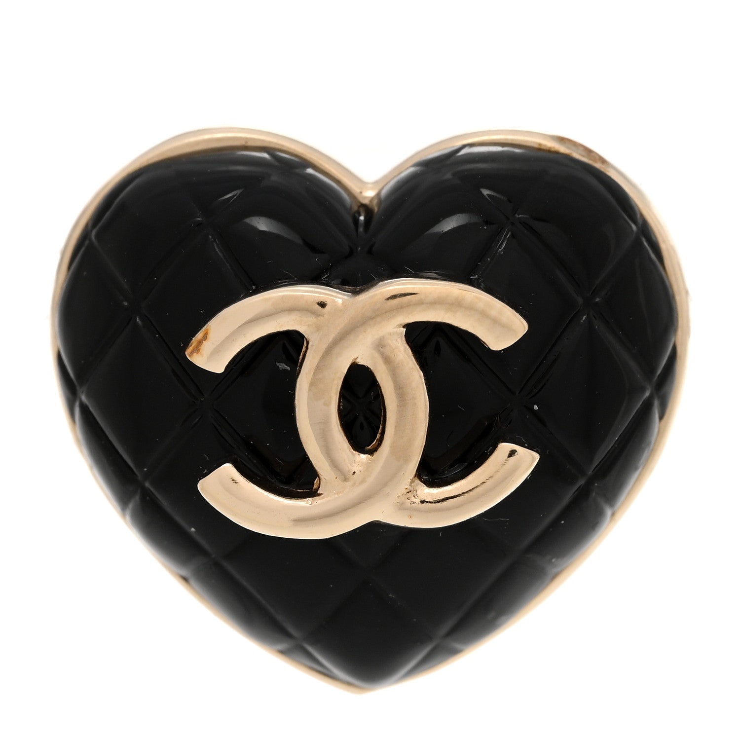 Chanel Resin Quilted CC Heart Brooch Gold Black 1 of 5