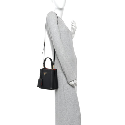 Prada Saffiano Cuir Small Panier Bucket Bag Black Fuoco 2 of 10