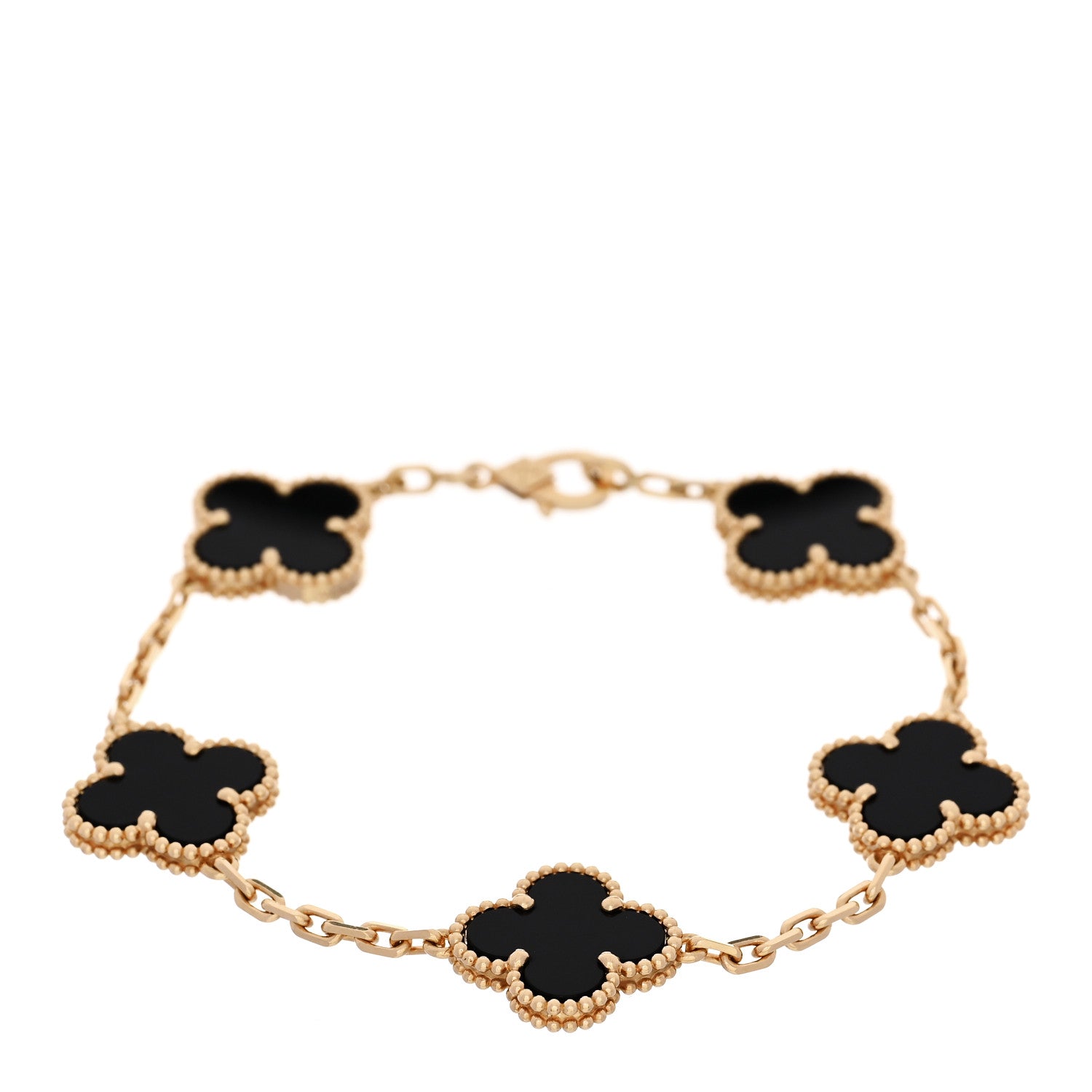 Van Cleef & Arpels 18K Yellow Gold Black Onyx 5 Motifs Vintage Alhambra Bracelet 1 of 5