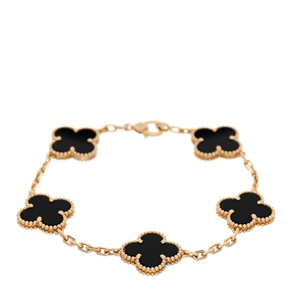 Van Cleef & Arpels 18K Yellow Gold Black Onyx 5 Motifs Vintage Alhambra Bracelet 1 of 5