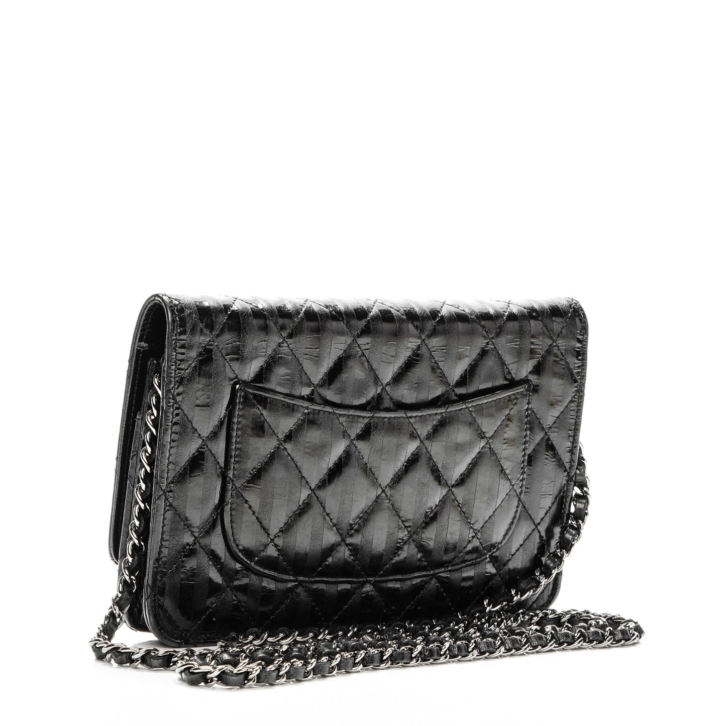 Aged Calfskin Striped Reissue Wallet On Chain WOC Black