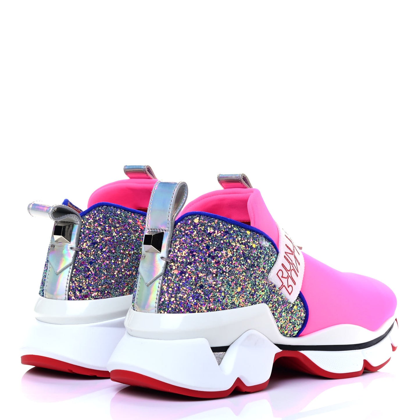 Neoprene Glitter Lipsyrun Flat Sneaker 35.5 Rose Fluo