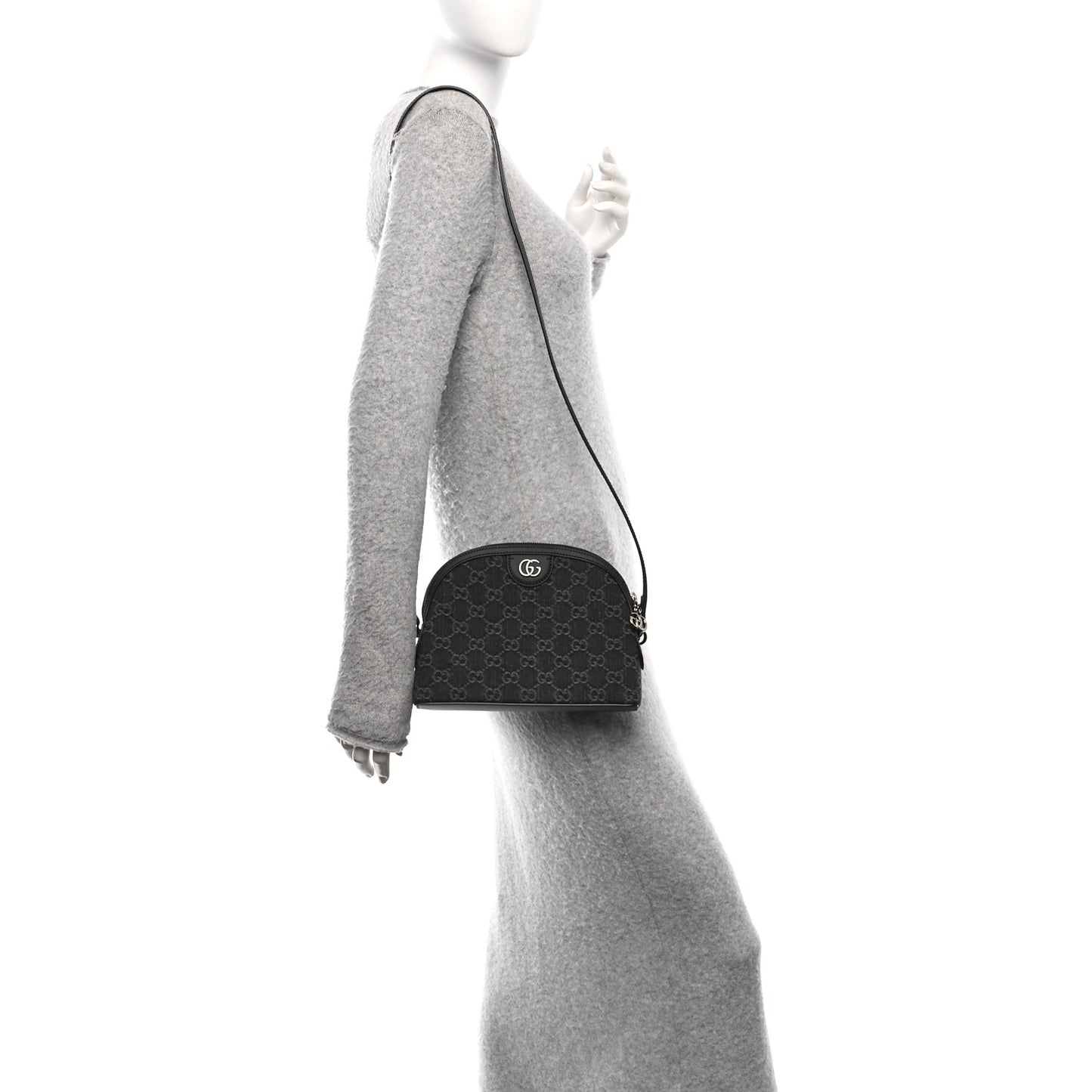 Denim Cuoio Harness GG Monogram Small Ophidia Dome Shoulder Bag Black Medium Grey