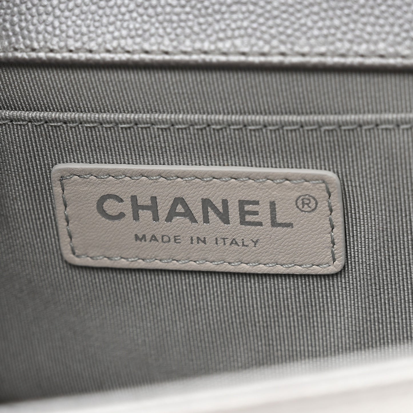 Metallic Caviar Chevron Quilted Medium Boy Flap Silver