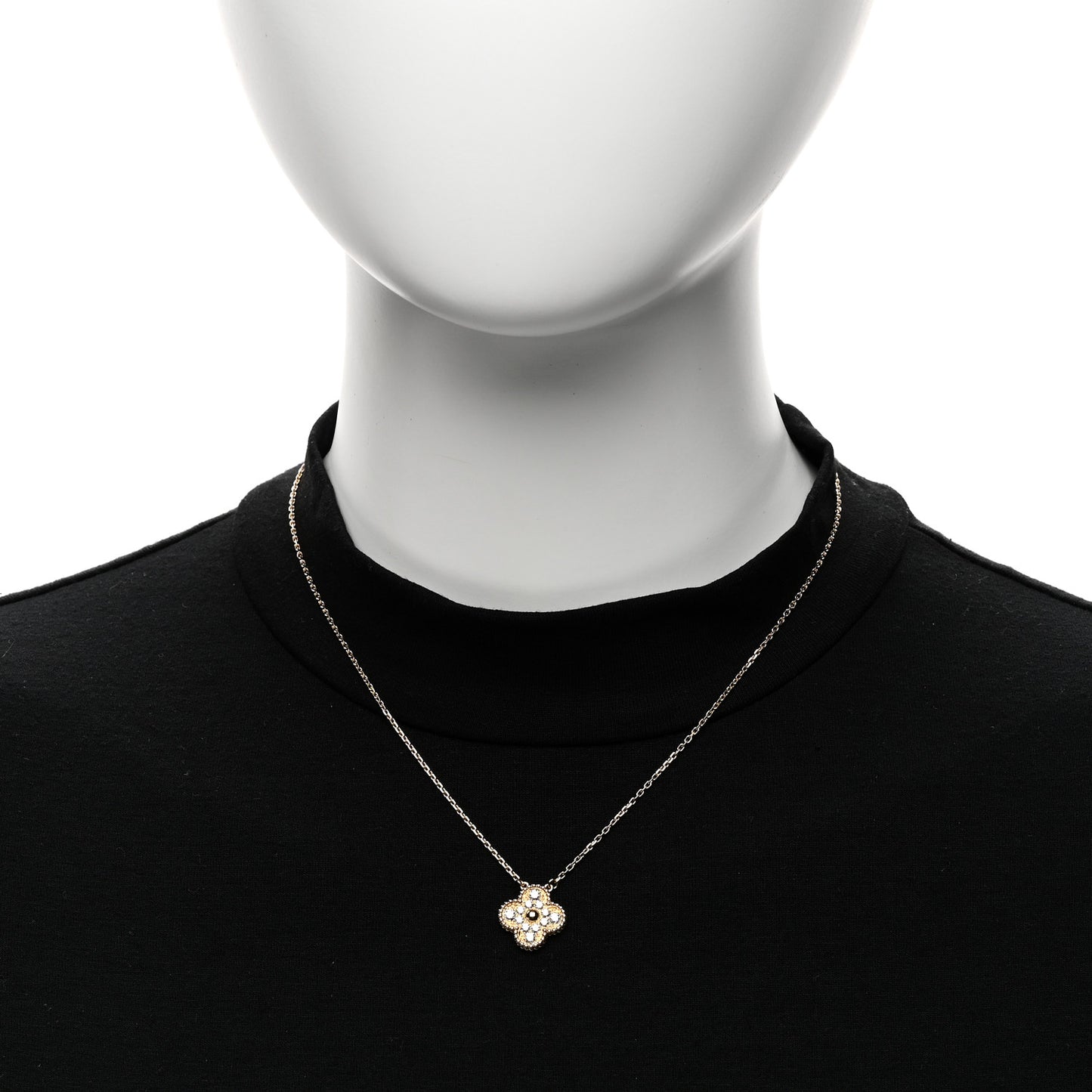 18K Yellow Gold Diamond Vintage Alhambra Pendant Necklace