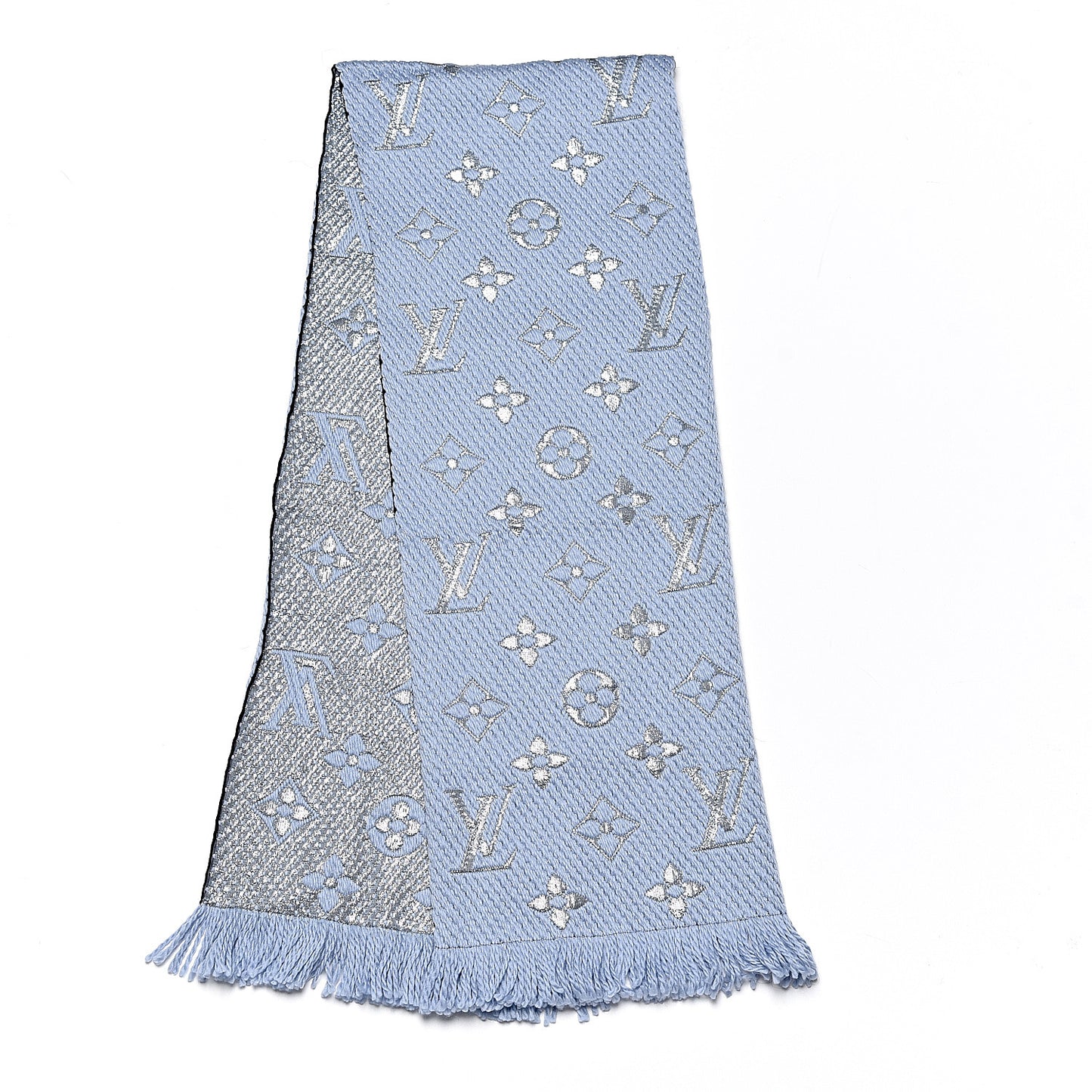 Wool Silk Logomania Shine Scarf Blue