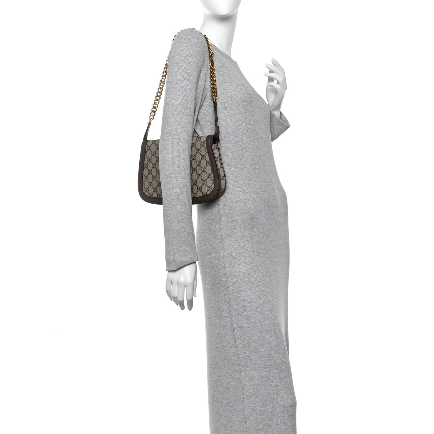 GG Supreme Monogram Textured Dollar Calfskin Blondie Chain Shoulder Flap Bag Beige Ebony New Acero