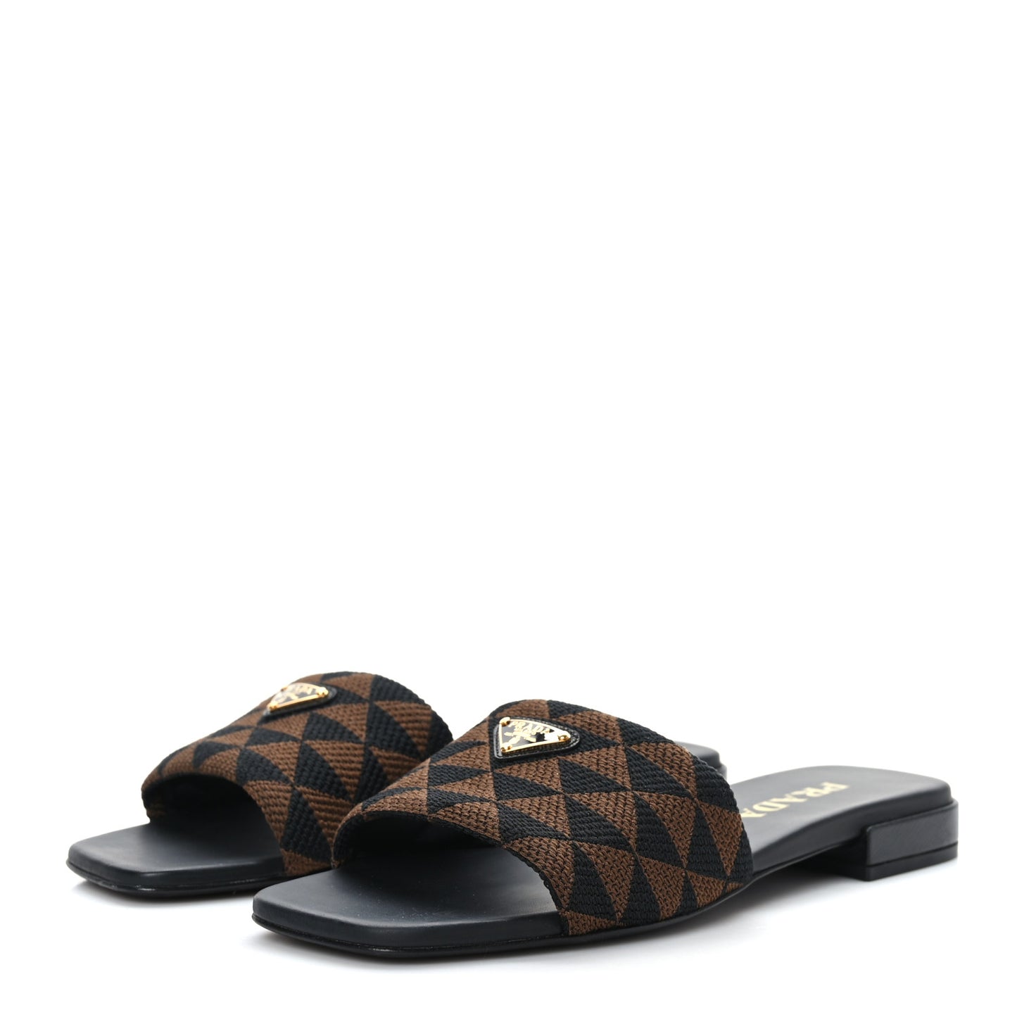 Jacquard Trianglolo Symbole Embroidered Metal Triangle Logo 10mm Slide Sandals 36.5 Black Bruciato